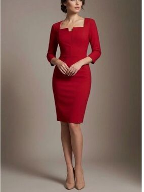 NWT Diva Catwalk TIFFANY Square Neckline Midi Pencil Dress Scarlet Red Medium